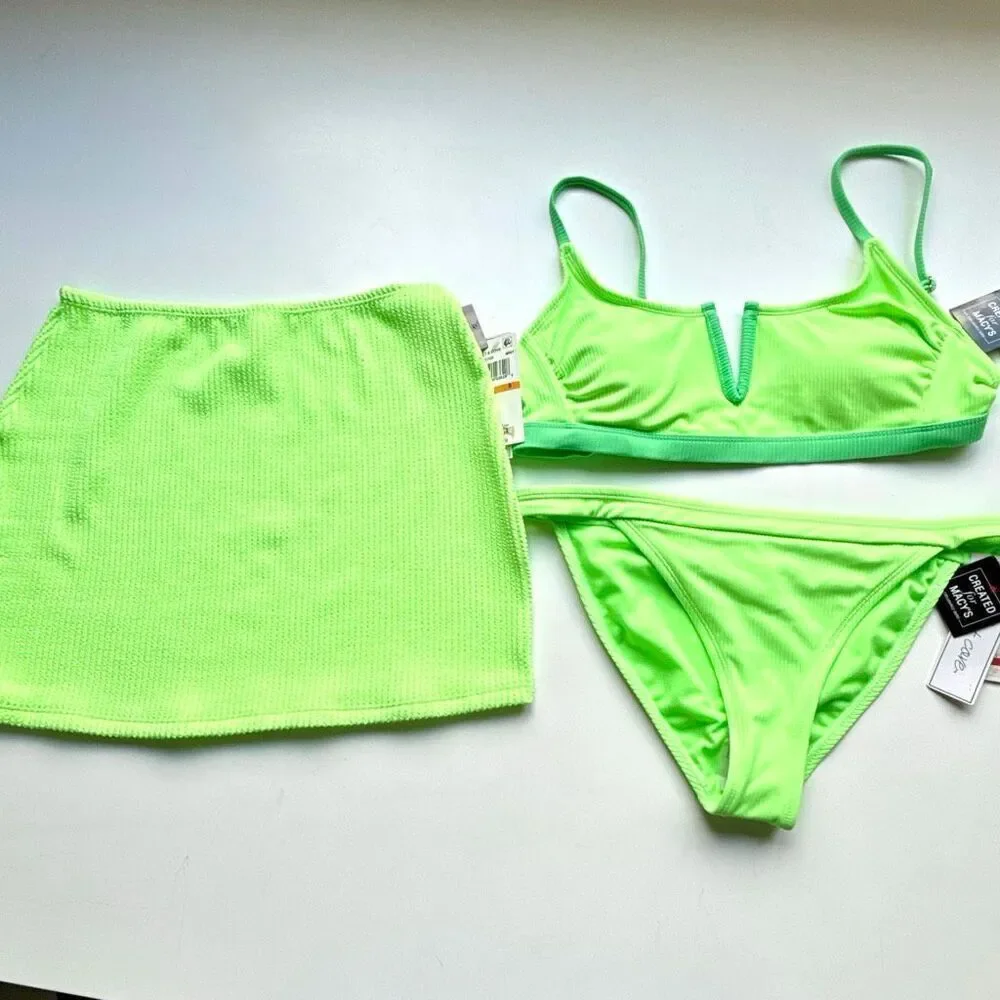 NWT Salt and cove, Junior lime green ribbed V-wire bralette and bottom Along wi